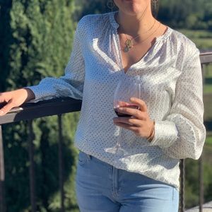 Club Monaco Polka Dot Silk Blouse Size M